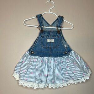 Oshkosh Baby Girl Overall Dress Jumper Stripes with Eyelit Hem 18 months